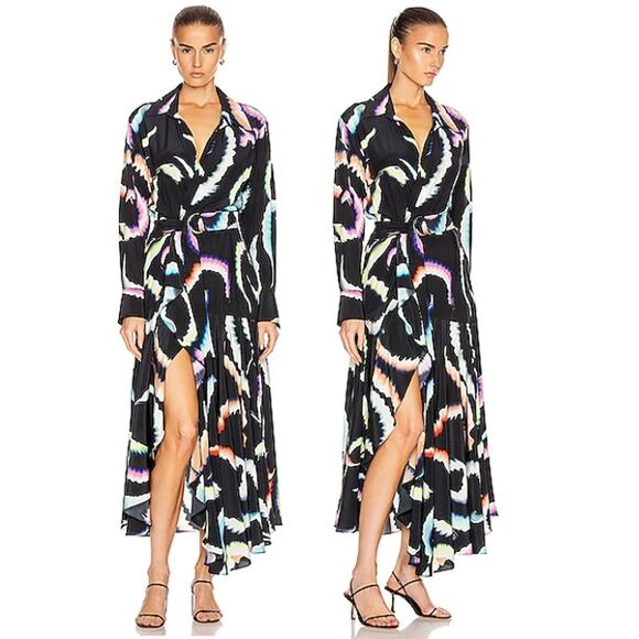 A.L.C Dress Amaya Long Sleeve Stretch Silk Wrap Maxi Midnight Women's Size 4
